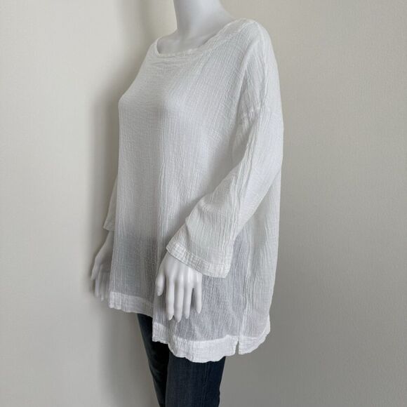 Bryn Walker Women's Wideneck Top Size S White Lagenlook Boxy Crepe Crinkle - Picture 5 of 8